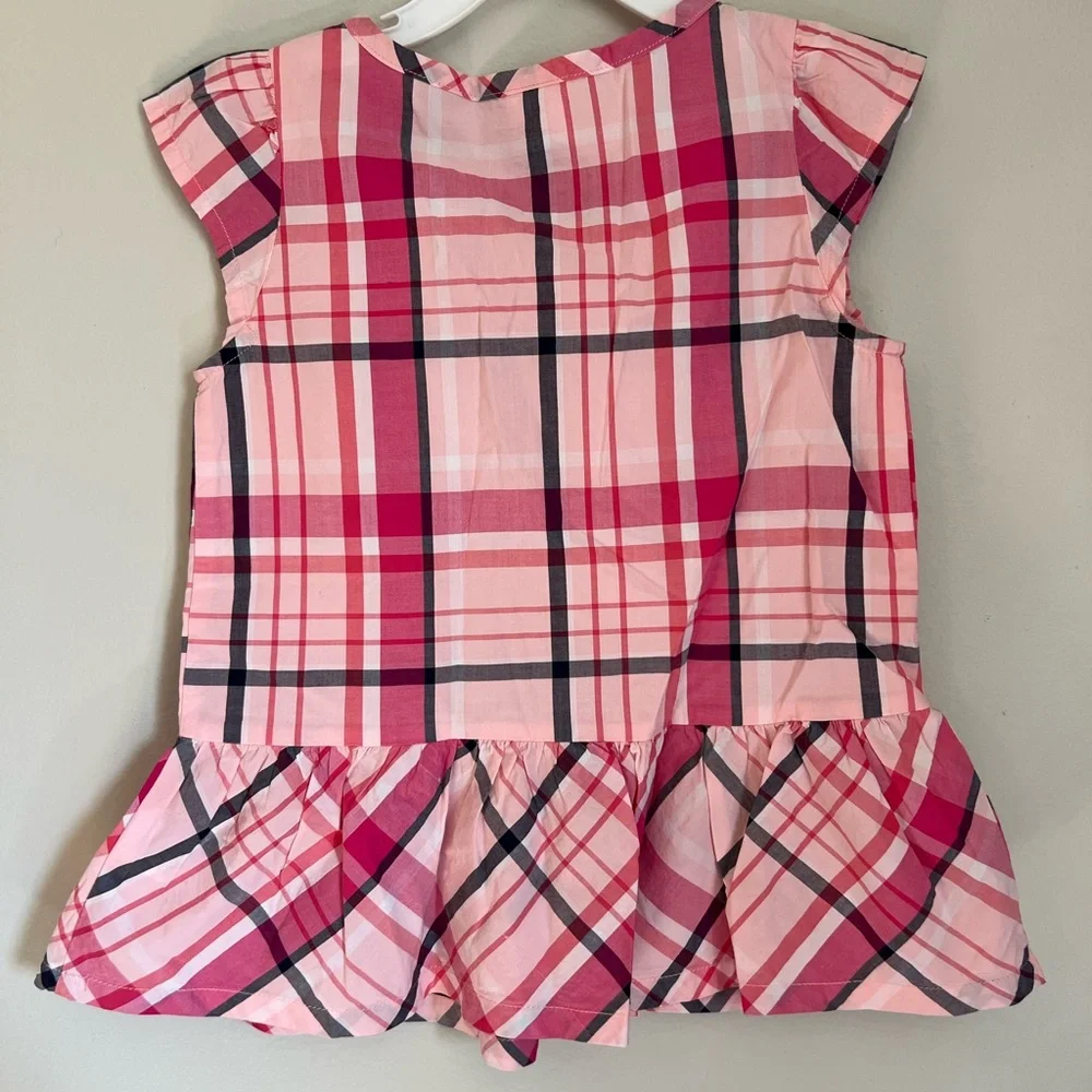 Gymboree Pink‎ and Black Plaid Blouse with Ruffled Hem NWT